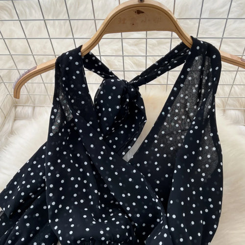 Load image into Gallery viewer, Black Dot Sexy Club V-neck Long Dress Women Slim Sleeveless Backless Irregular Vest Dresses 2024 Summer Ladies New Vestidos Chic
