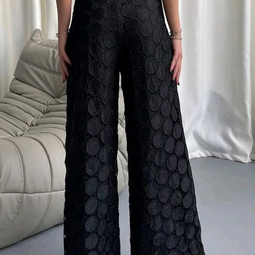 Load image into Gallery viewer, Patchwork Round Tassel Hollow Out Loose Trousers For Women High Waist Solid Fashion Embroidery Wide Leg Pants Female Style
