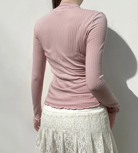 y2k Coquette Clothing Women Crop Top Square Neck Lace Trim Long Sleeve Ribbed T Shirt Fairy Grunge Clothes Streetwear