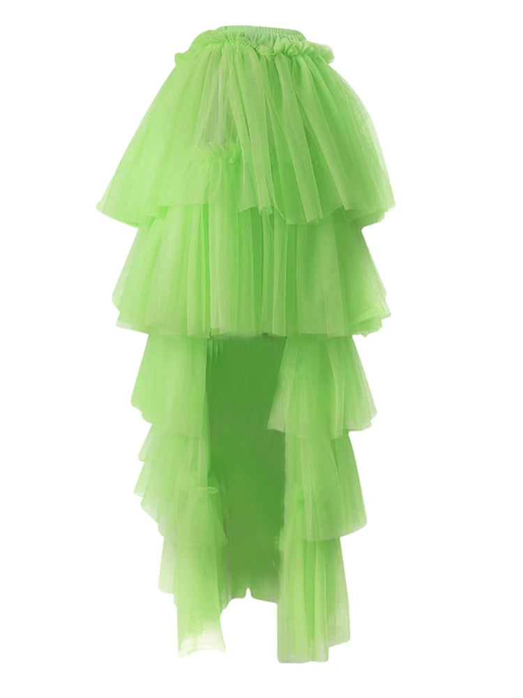 High Elastic Waist Green Mesh Layers Irregular Cake Half-body Skirt Women Fashion Tide New Spring Autumn 2025 CPG3074