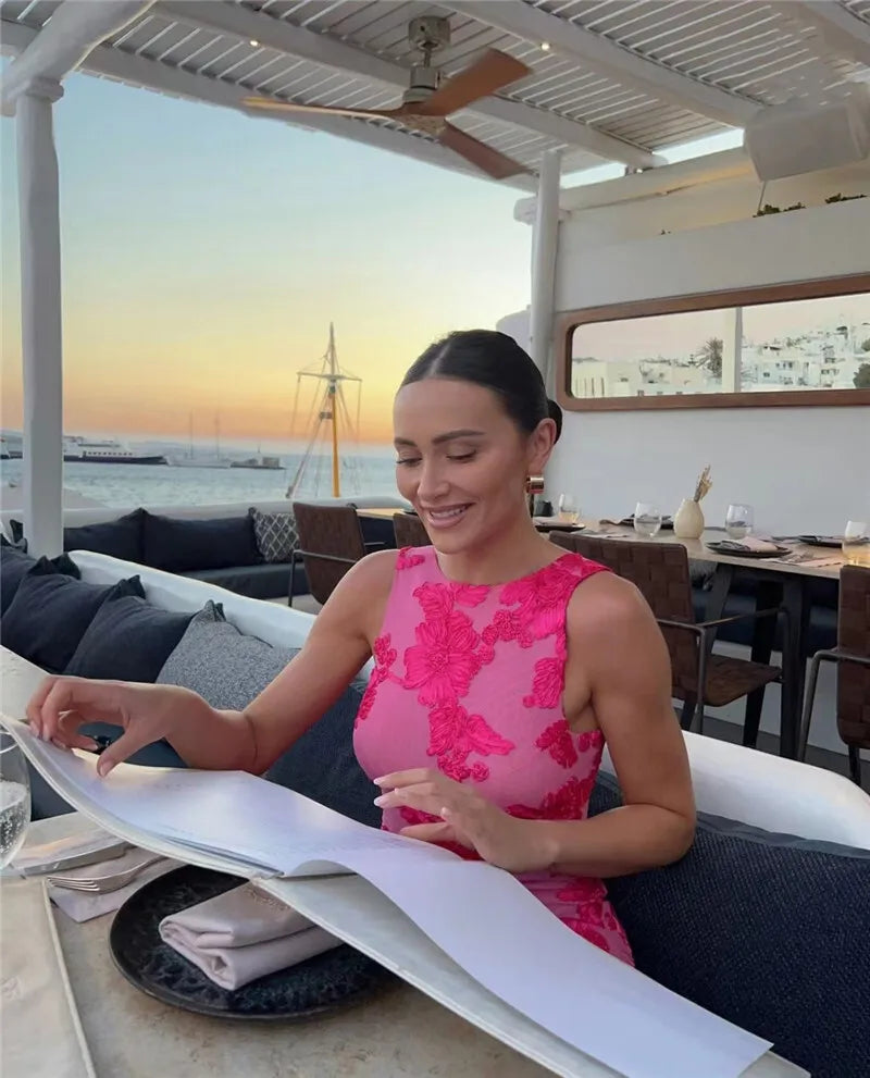 Elegant Floral Print Sexy Maxi Dress For Women Embroidered Applique Tank Dress Femme Bodycon Club Party Long Dress