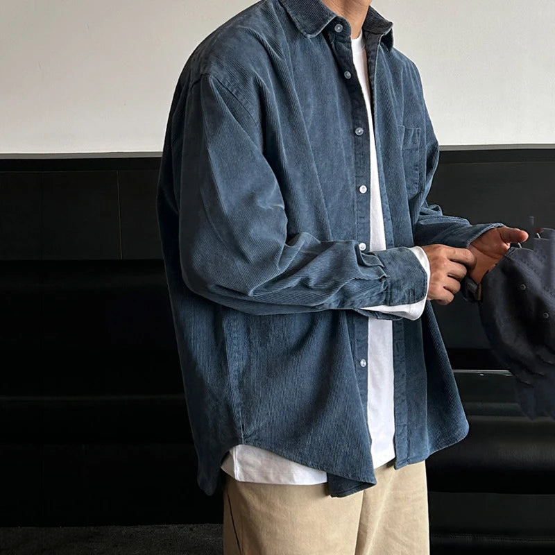 Men's Simple Casual Long Sleeve Shirt New Spring Loose Turn-down Collar Chic Korean Menwear 2025 Male Clothing 9W1436