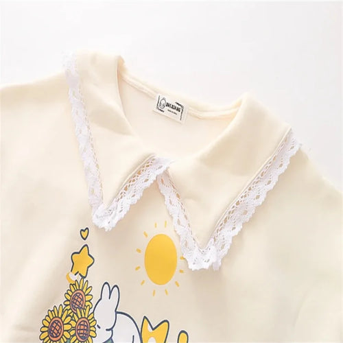 Load image into Gallery viewer, Sweet Style Kawaii Cute Women Sweatshirts Cartoon Rabbit Print Lace Patchwork Pullovers Winter Ladies Cotton Sudadera Tops
