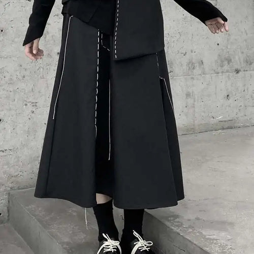 Load image into Gallery viewer, High Elastic Waist Black Topstitched Irregular Ra-line Half-body Skirt Women Fashion Tide New Spring Autumn 2025 1DF1073
