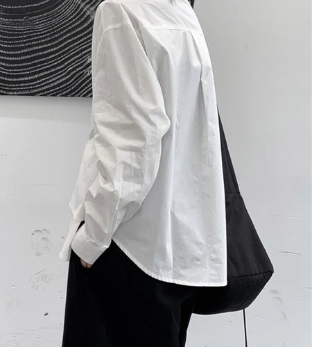 Women Black Irregular Button Big Size Casual Blouse New Lapel Long Sleeve Shirt Fashion Tide Spring Autumn 2025 1DJ1667