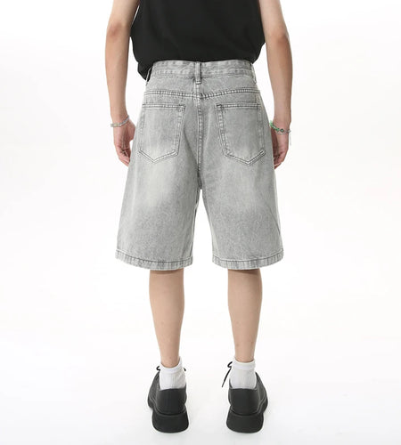 Summer Men's Casual Jeans Shorts Loose Mid High Waist Fashion Knee Lenght Denim Short Pants Vintage Male Korean 9A8588