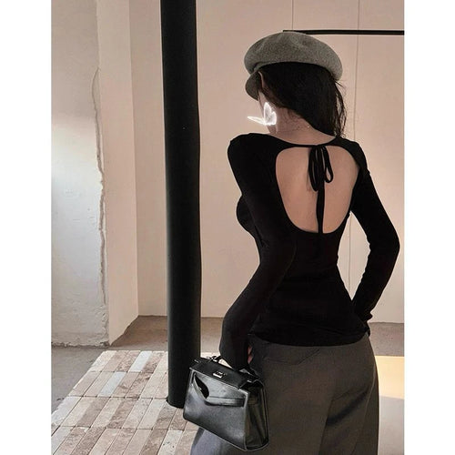 Load image into Gallery viewer, Korean Vintage Grunge Long Sleeve Tees Streetwear Trendy Sexy Casual Simple Women T-shirt Y2k Aesthetic All Match Slim Tshirts
