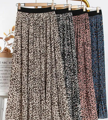 Woman Elegant Pleated Skirt 2023 Summer New Vintage Leopard Print Slim Versatile High Waist Female A-line Skirts Korean Fashion