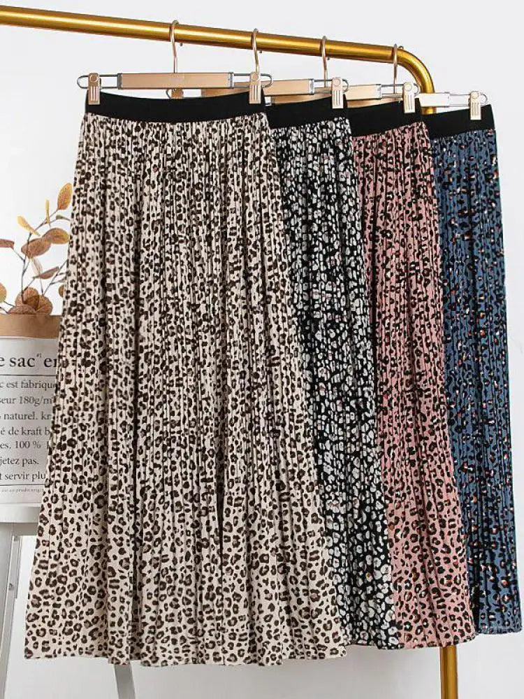 Woman Elegant Pleated Skirt 2023 Summer New Vintage Leopard Print Slim Versatile High Waist Female A-line Skirts Korean Fashion
