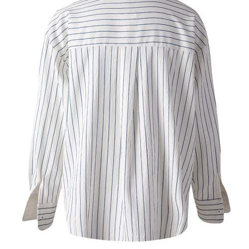 Load image into Gallery viewer, Women Blue Striped Textured Big Size Elegant Blouse New Lapel Long Sleeve Shirt Fashion Tide Spring Autumn 2025 CPG3188
