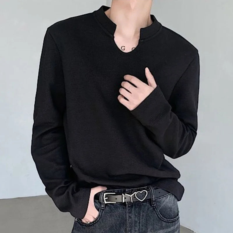 Men's T-shirt Casual Solid Color Male Pullover Long Sleeve Tops Korean Style Men Clothing Stylish Autumn 9C4333