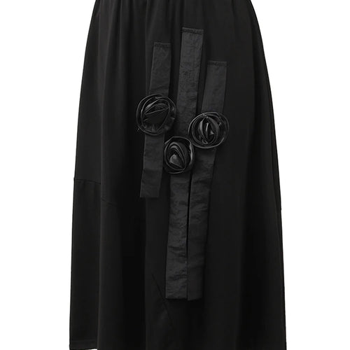 Load image into Gallery viewer, High Elastic Waist Black Flower Ribbon Pocket Midi Half-body Skirt Women Fashion Tide New Spring Autumn 2025 CPG1358
