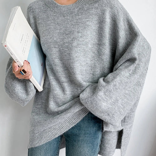 Load image into Gallery viewer, Blue Big Size Knitting Sweater Loose Fit Round Neck Lantern Sleeve Women Pullovers New Fashion Spring Autumn 2025 1DD6061

