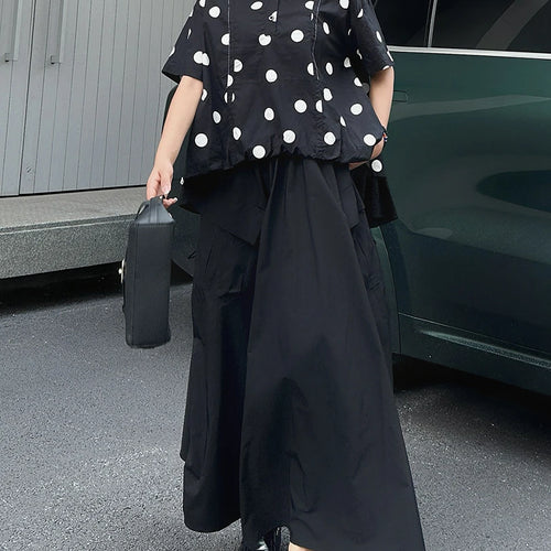 Load image into Gallery viewer, Women Black Dot Printed Irregular Big Size Blouse New Lapel Short Sleeve Shirt Fashion Tide Spring Summer 2025 1DJ1612
