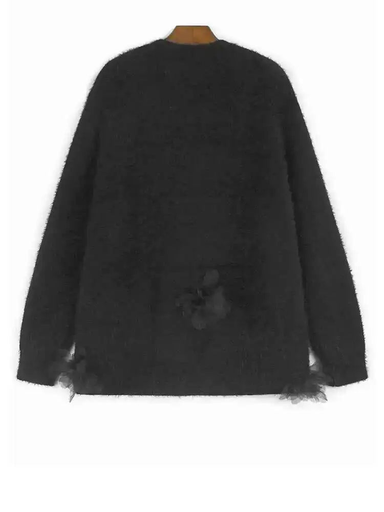 Black Big Size Flower Sweater Skirt Two Pieces Suit New Round Neck Long Sleeve Women Fashion Spring Autumn 2025 1DH9379
