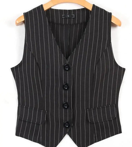 Black White Blue Stripe V Neck Sexy Sleeveless Tank Tops Summer Clothes Women Fashion Single Breasted Asymmetrical Vest Trendy