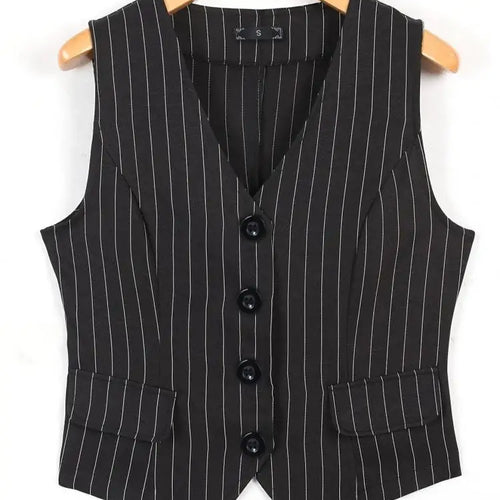 Load image into Gallery viewer, Black White Blue Stripe V Neck Sexy Sleeveless Tank Tops Summer Clothes Women Fashion Single Breasted Asymmetrical Vest Trendy
