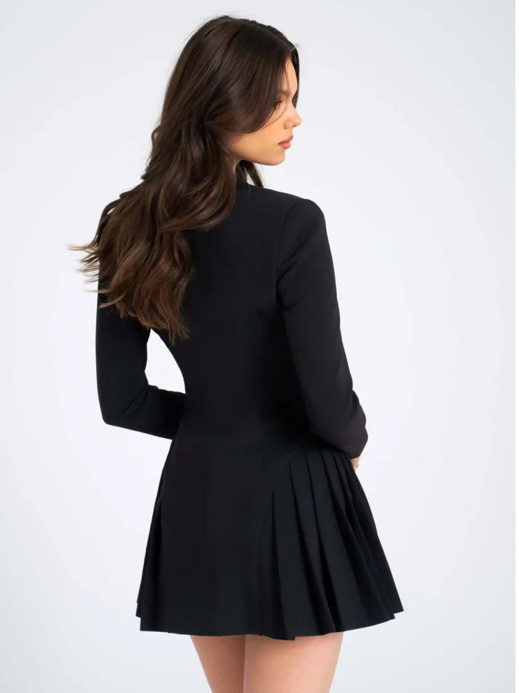 Fashion Long Sleeved Suit Button Slim Women Dress Jacket Sexy Bodycon Pleated Short Skirt Suit Autumn New 2024 Clothing