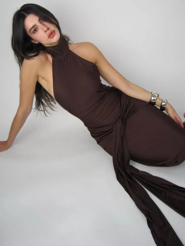 Sexy Sleeveless Backless Lace Up Evening Dress Women's Elegant Slim Fit Maxi Dress Female Elegance Party Vesidos 2024