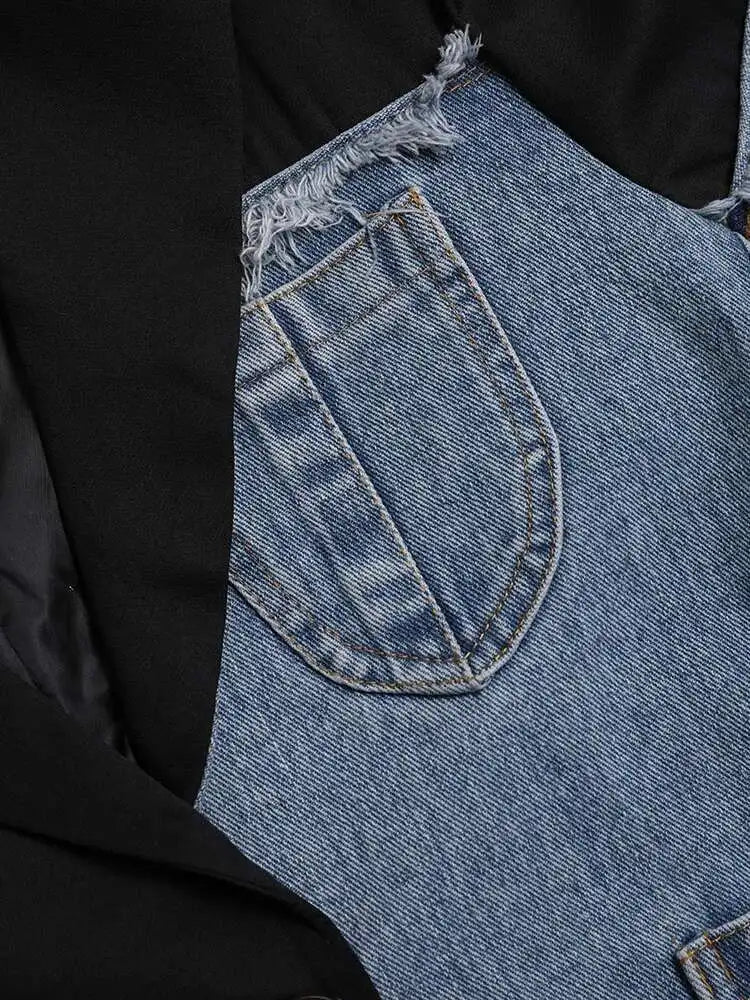 Women Blue Denim Irregular Casual Blazer New Lapel Long Sleeve Loose Fit Jacket Fashion Tide Spring Autumn 2025 1DH533905