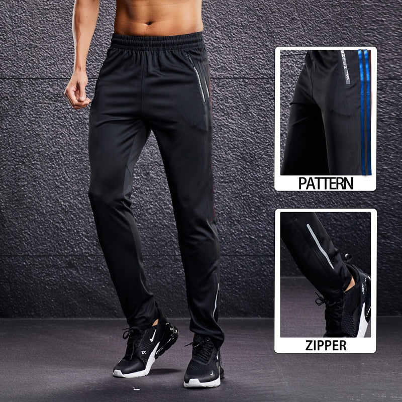 Men Running Sport Pants with Zipper Pockets Football Training Joggings Sweatpants Basketball Soccer Trousers Plus Size for Male