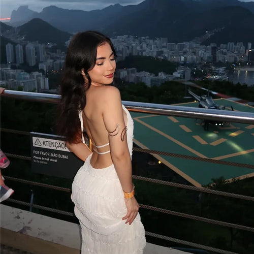 Load image into Gallery viewer, Halter Backless Sexy Maxi Dress For Women Spring Summer New Lace-up Sleeveless Pleated Beach Holiday Long Dress Elegant
