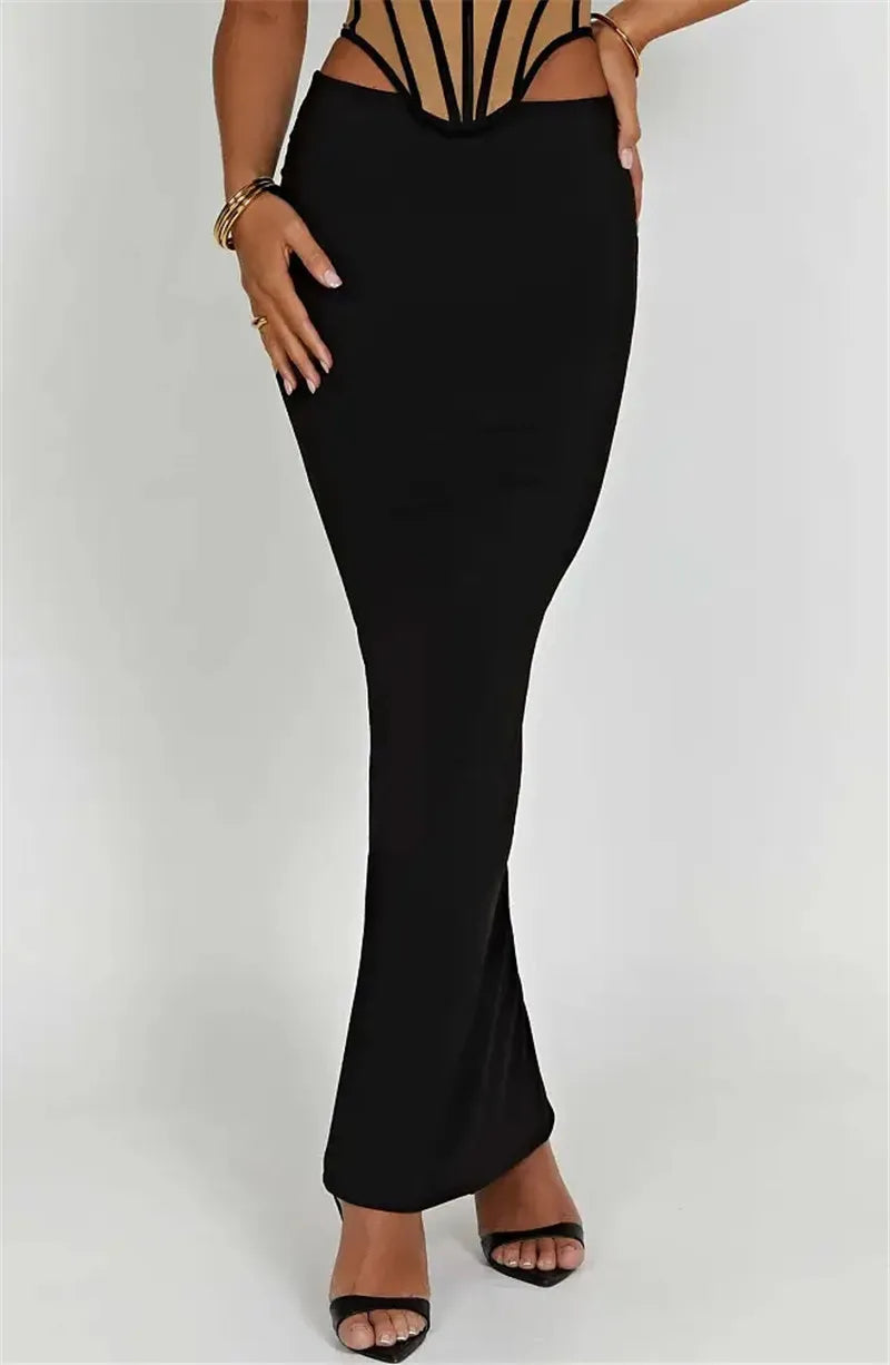 Thickened Fabric Sexy Maxi Skirt Women 2023 Autumn Winter New Solid High Waist Skinny Club Party Long Skirt Elegant
