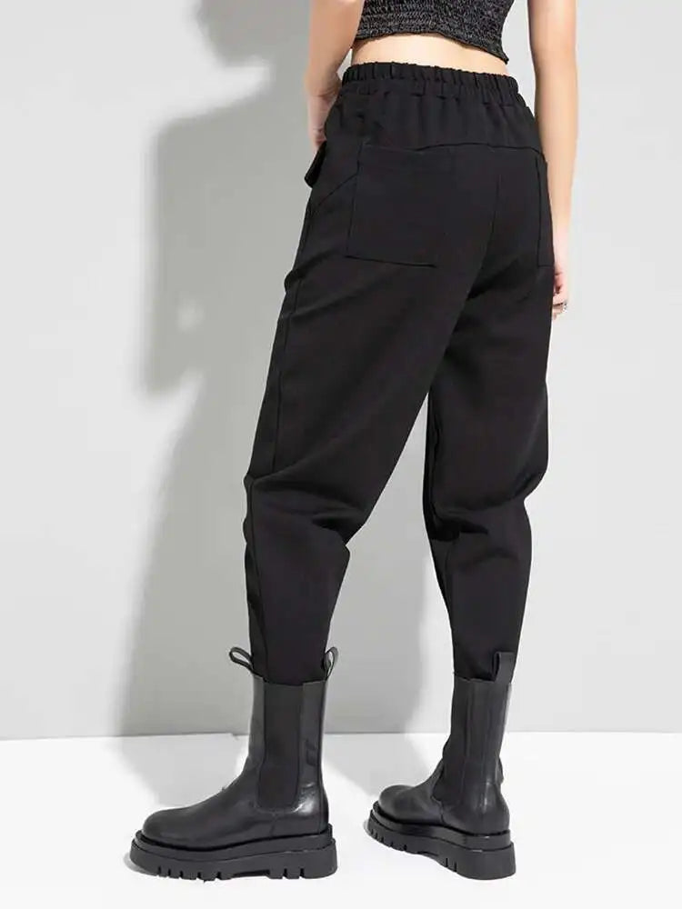 High Elastic Waist Black Pockets Casual Harem Pants New Loose Fit Trousers Women Fashion Tide Spring Autumn 2025 1DF4709