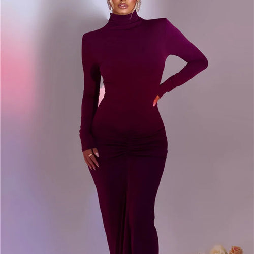 Load image into Gallery viewer, Elegant Turtleneck Long Sleeve Bodycon Maxi Dress Women Autumn Winter New Ruched Club Party Sexy Dress Vestidos
