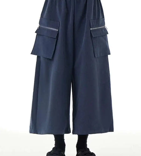 High Elastic Waist Blue Detachable Pocket Wide Leg Pants New Trousers Women Fashion Tide Spring Autumn 2025 1DH4773