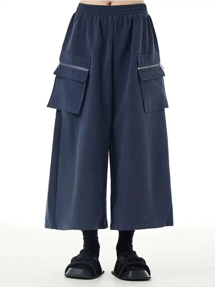 High Elastic Waist Blue Detachable Pocket Wide Leg Pants New Trousers Women Fashion Tide Spring Autumn 2025 1DH4773