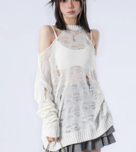 Grunge Loose Women Sweaters Y2k Aesthetic Hollow Out Thin Pullovers 2025 Spring Long Sleeve Fashion Casual Kniited Tops Sexy
