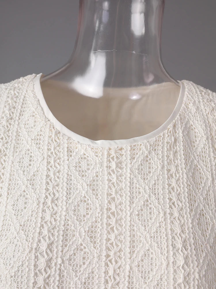 Women Beige Knitting Spliced Elegant Midi Vest Dress New Round Neck Sleeveless Fashion Tide Spring Summer 2025 CPG3068