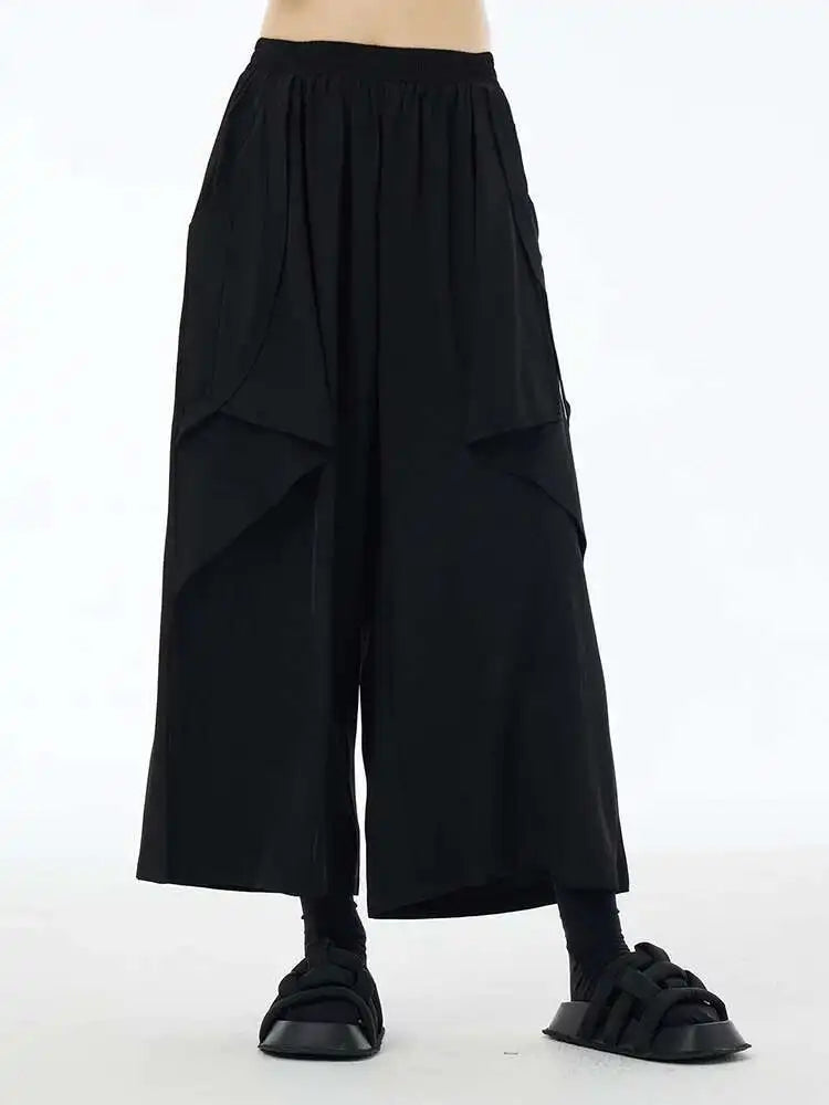 High Elastic Waist Black Irregular Pleated Long Wide Leg Pants New Trousers Women Fashion Tide Spring Autumn 2025 1DH6134
