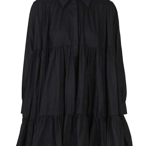 Load image into Gallery viewer, Women Black Pleated Elegant Mini Shirt Dress New Lapel Long Sleeve Loose Fit Fashion Tide Spring Autumn 2025 1DE365901
