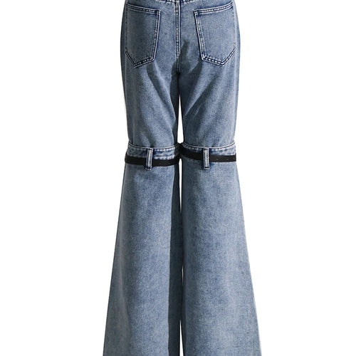 Load image into Gallery viewer, Patchwork Belt Denim Pants For Women High Waist Hollow Out Spliced Pockets Loose Wide Leg Trouser Female Clothing Fashion
