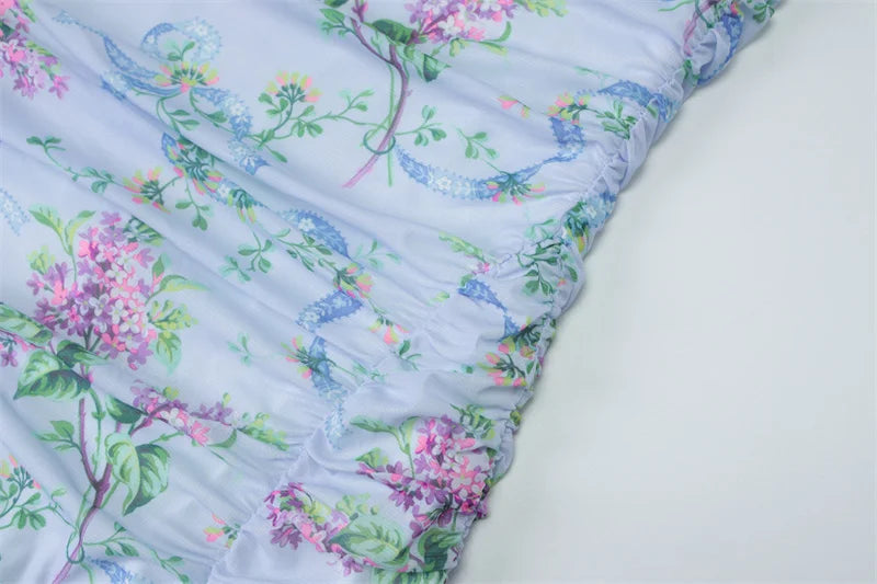 Sleeveless Print Spaghetti Strap Slash Neck Sexy Backless Thigh Split Maxi Dress Women Pleated Vacation Dress Summer