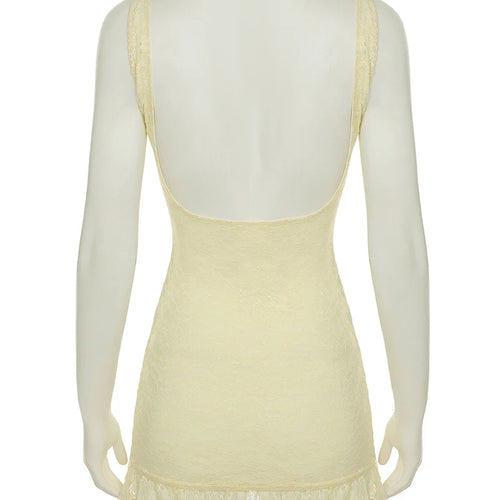 Load image into Gallery viewer, Lace Sleeveless Ruffle Sexy Mini Dress For Women Robe Elegant Deep V Neck Backless Bodycon Club Party Dress Vestido
