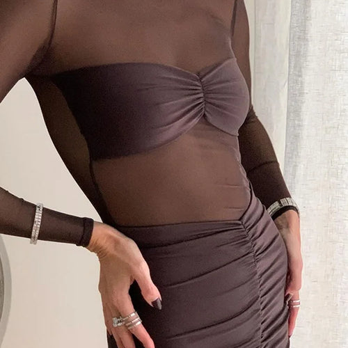 Load image into Gallery viewer, Elegant Long Sleeve Mesh Patchwork Bodycon Party Club Evening Dress Women Winter New 2025 Sexy Tight Perspective Vestido

