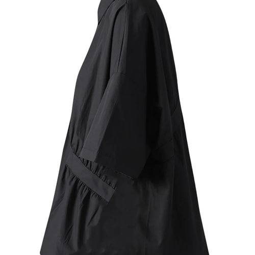 Load image into Gallery viewer, Women Black Irregular Pleated Big Size Casual Blouse New Lapel Short Sleeve Shirt Fashion Tide Spring Summer 2025 CPG3167
