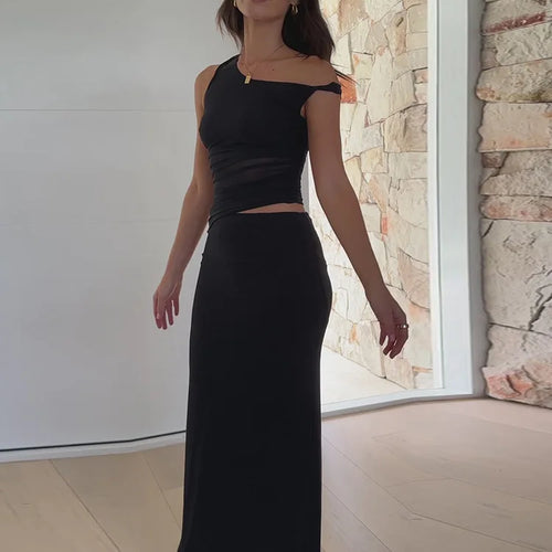 Load image into Gallery viewer, Diagonal Collar Backless Sexy Maxi Dress Women Gown Summer New Sleeveless Sheer Mesh Hollow Out Elegant Long Dress
