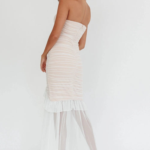 Load image into Gallery viewer, Elegant Mesh Patchwork Ruffle Edge Double Layered Dress For Women Bodycon Zipper Tight Vestidos Party Club Evening Dress
