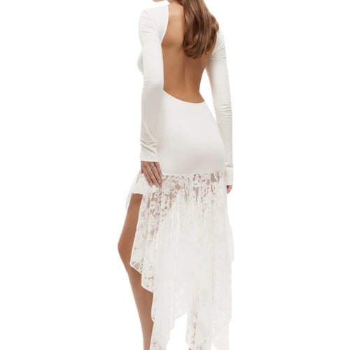 Load image into Gallery viewer, Elegant Long Sleeved Lace Patchwork Bodycon Dress Female Sexy Irregular Female Vestido Autumn/winter Party Evening Dress
