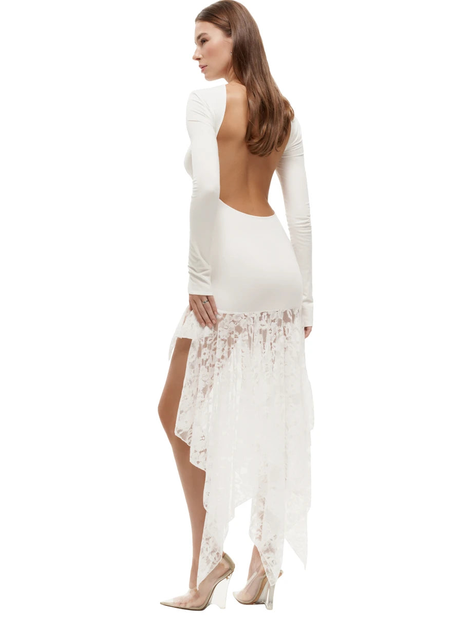 Elegant Long Sleeved Lace Patchwork Bodycon Dress Female Sexy Irregular Female Vestido Autumn/winter Party Evening Dress