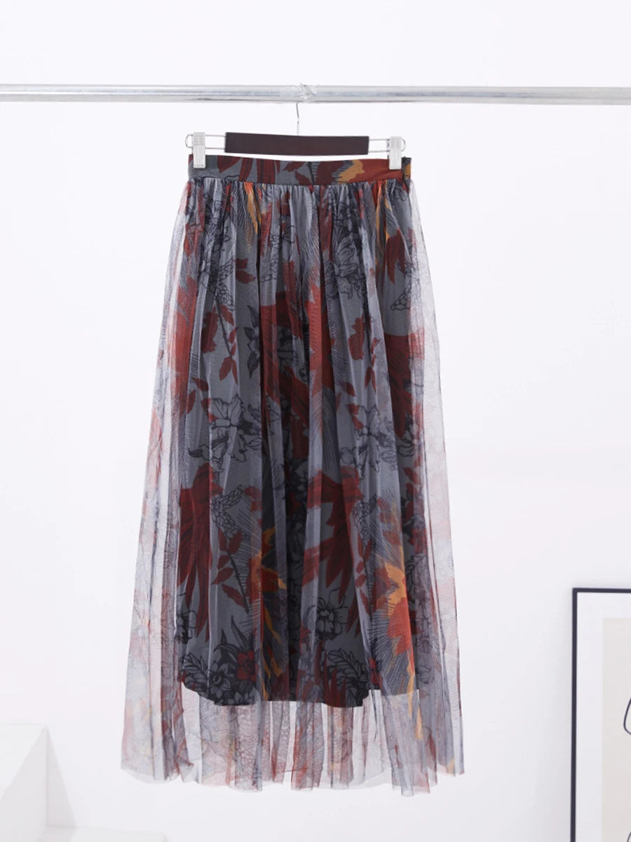 Hit Color Loose Casual Mesh Skirts For Women High Waist Temperament Elegant Skirt Female Fashion Style Fashion New