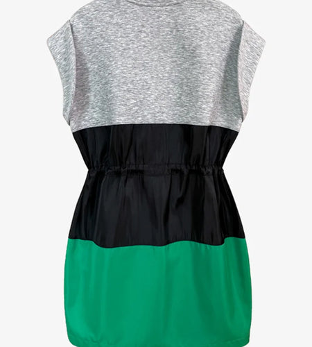 Hit Color Casual Dress For Women Round Neck Sleeveless High Waist Patchwork Drawstring Mini Dresses Female Fashion New 2022