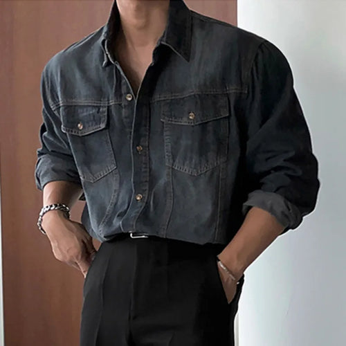 Load image into Gallery viewer, Men&#39;s Denim Shirt Solid Color Male Spring Single Breasted Shirts New Korean Turn-down Collar Loose Trendy Top 9W1450
