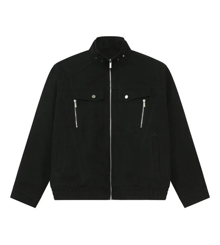 Korean Style Men's Jackets Plush Turn-down Collar Solid Color Casual Zipper Patchwork Short Male Simple Cloth Autumn 9C8968