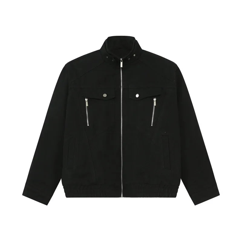 Korean Style Men's Jackets Plush Turn-down Collar Solid Color Casual Zipper Patchwork Short Male Simple Cloth Autumn 9C8968