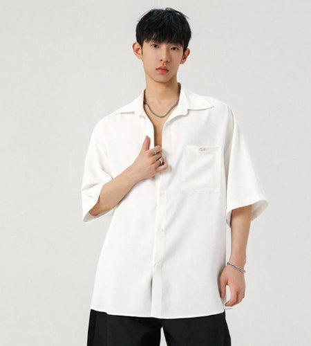 Men's Shirts Solid Color Single Breasted Design Turn-down Collar New Korean Fashion Tide Male Clothing Summer 2025 9W1389